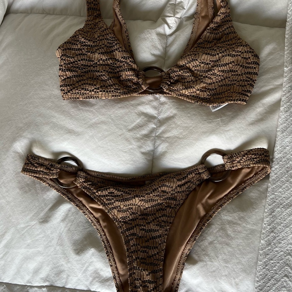 Topshop Tan Textured Bikini Set